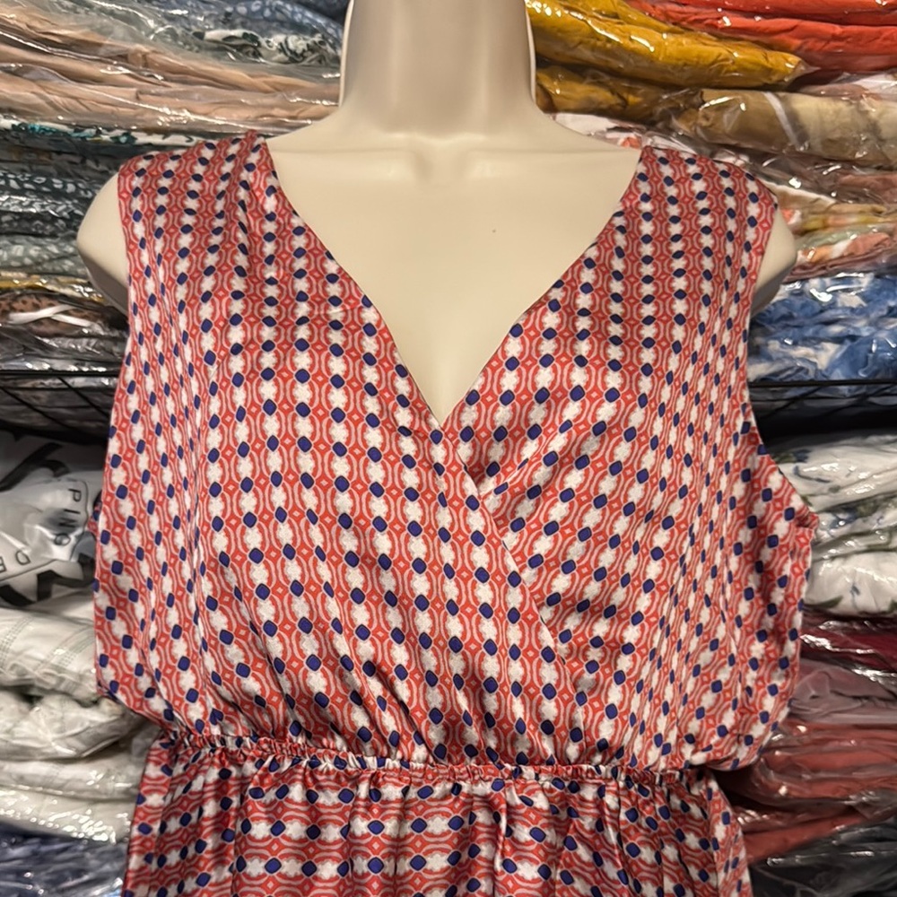 Stylish Red and Blue Patterned Dress - Picture 2 of 6